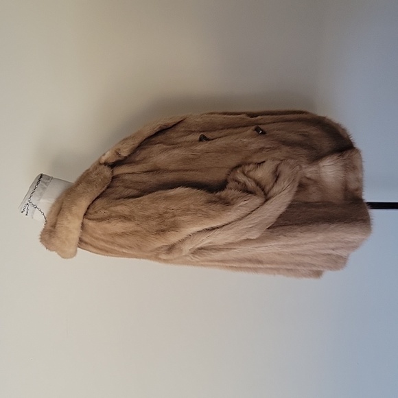 TRUE Vintage Caramel Brown MINK Fur Coat size Small Embroidery lined - Picture 7 of 13